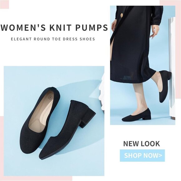 Women Knit Low Pumps Rubber Sole Mesh Slip On Elegant Round Toe Office Shoes - Picture 5 of 7